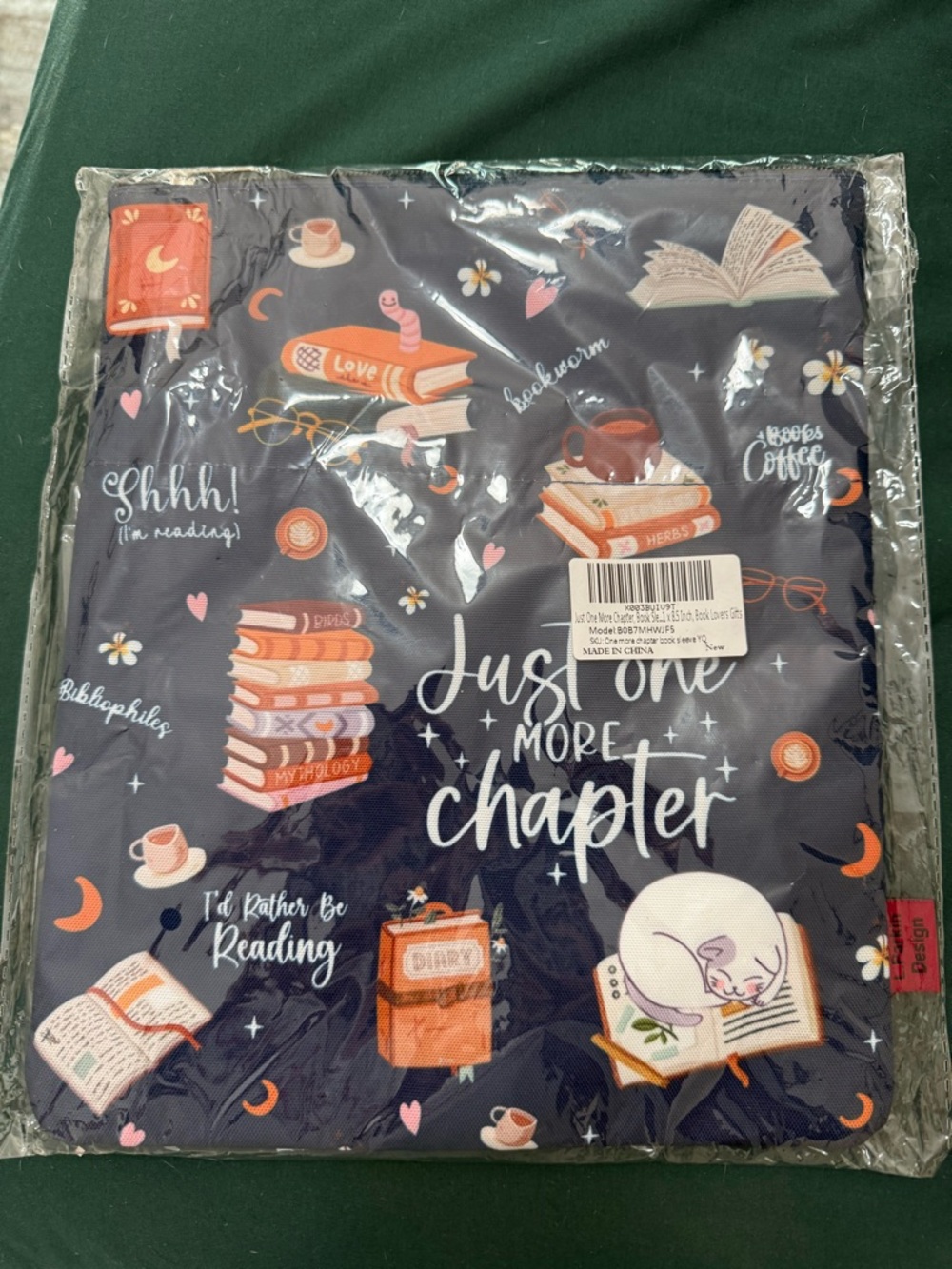 Just One More Chapter Reading Tote Bag - Navy with Orange & Pink Accents